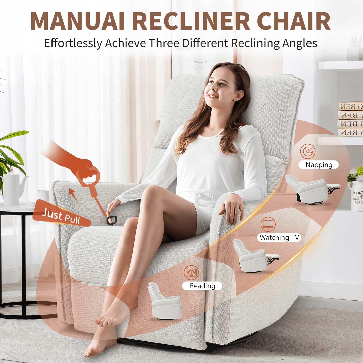 360° Swivel Rocker Recliner Chair,Swivel Nursery Rocking Chair w/Pull Ring,Glider Chair,Modern Rocking Swivel Recliner Chair for Bedroom,Living Room Chair Home Theater Seating(Fabric Gray+360°Swivel ) - 1st Choice Furniture Direct