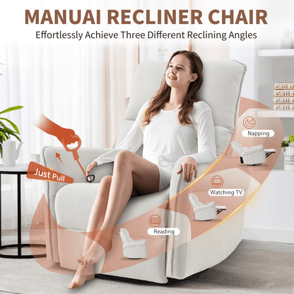 360° Swivel Rocker Recliner Chair,Swivel Nursery Rocking Chair w/Pull Ring,Glider Chair,Modern Rocking Swivel Recliner Chair for Bedroom,Living Room Chair Home Theater Seating(Fabric Gray+360°Swivel ) - 1st Choice Furniture Direct
