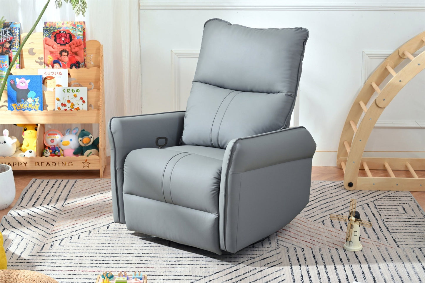 360° Swivel Rocker Recliner Chair,Swivel Nursery Rocking Chair w/Pull Ring,Glider Chair,Modern Rocking Swivel Recliner Chair for Bedroom,Living Room Chair Home Theater Seating(Blue - Gray+360°Swivel ) - 1st Choice Furniture Direct