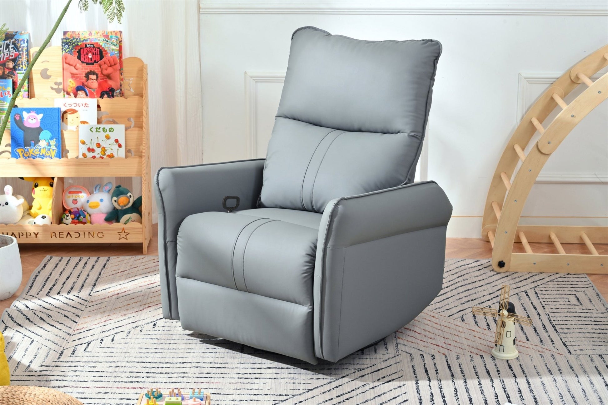 360° Swivel Rocker Recliner Chair,Swivel Nursery Rocking Chair w/Pull Ring,Glider Chair,Modern Rocking Swivel Recliner Chair for Bedroom,Living Room Chair Home Theater Seating(Blue - Gray+360°Swivel ) - 1st Choice Furniture Direct