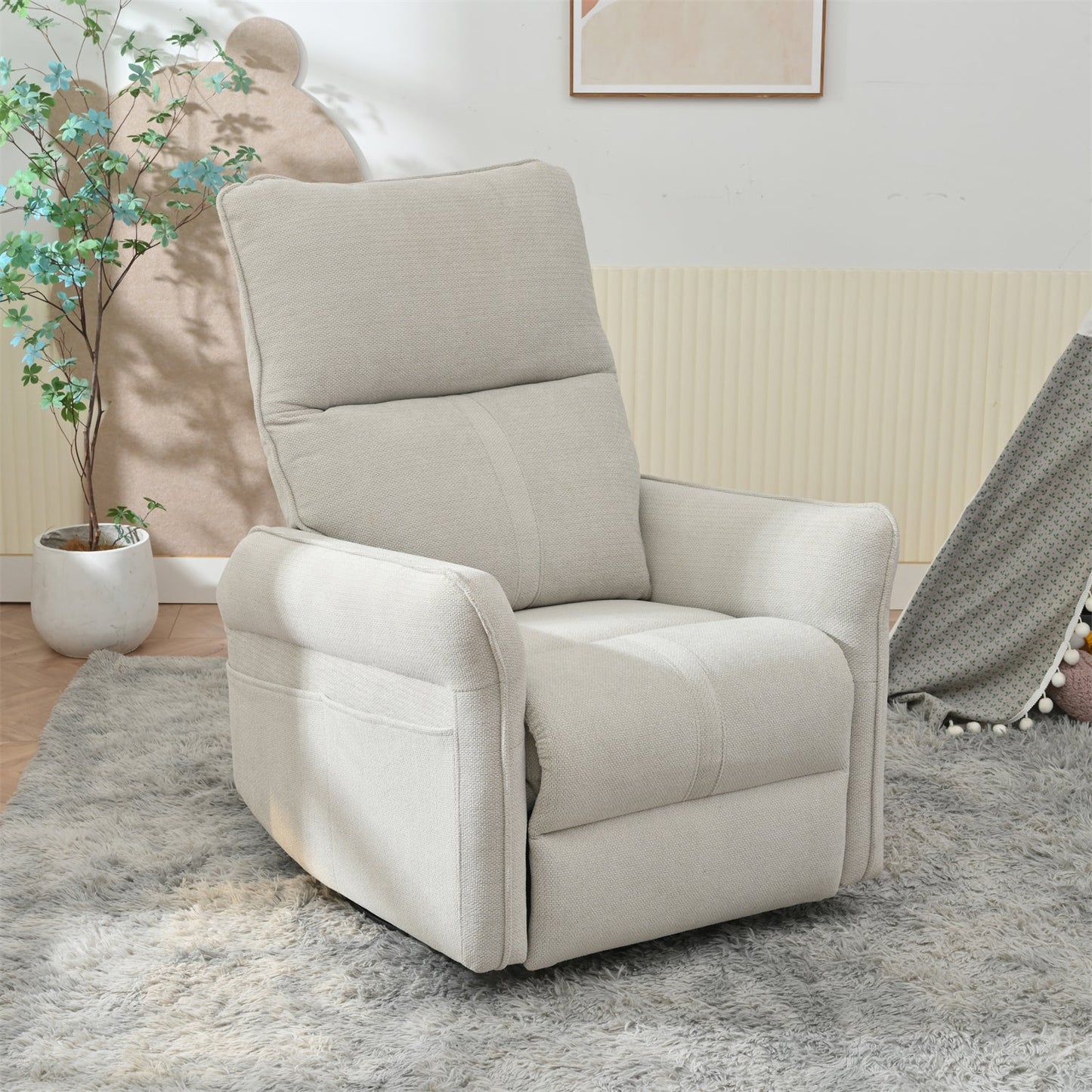 360° Swivel Rocker Recliner Chair,Swivel Nursery Rocking Chair w/Pull Ring,Glider Chair,Modern Rocking Swivel Recliner Chair for Bedroom,Living Room Chair Home Theater Seating(Fabric Gray+360°Swivel ) - 1st Choice Furniture Direct