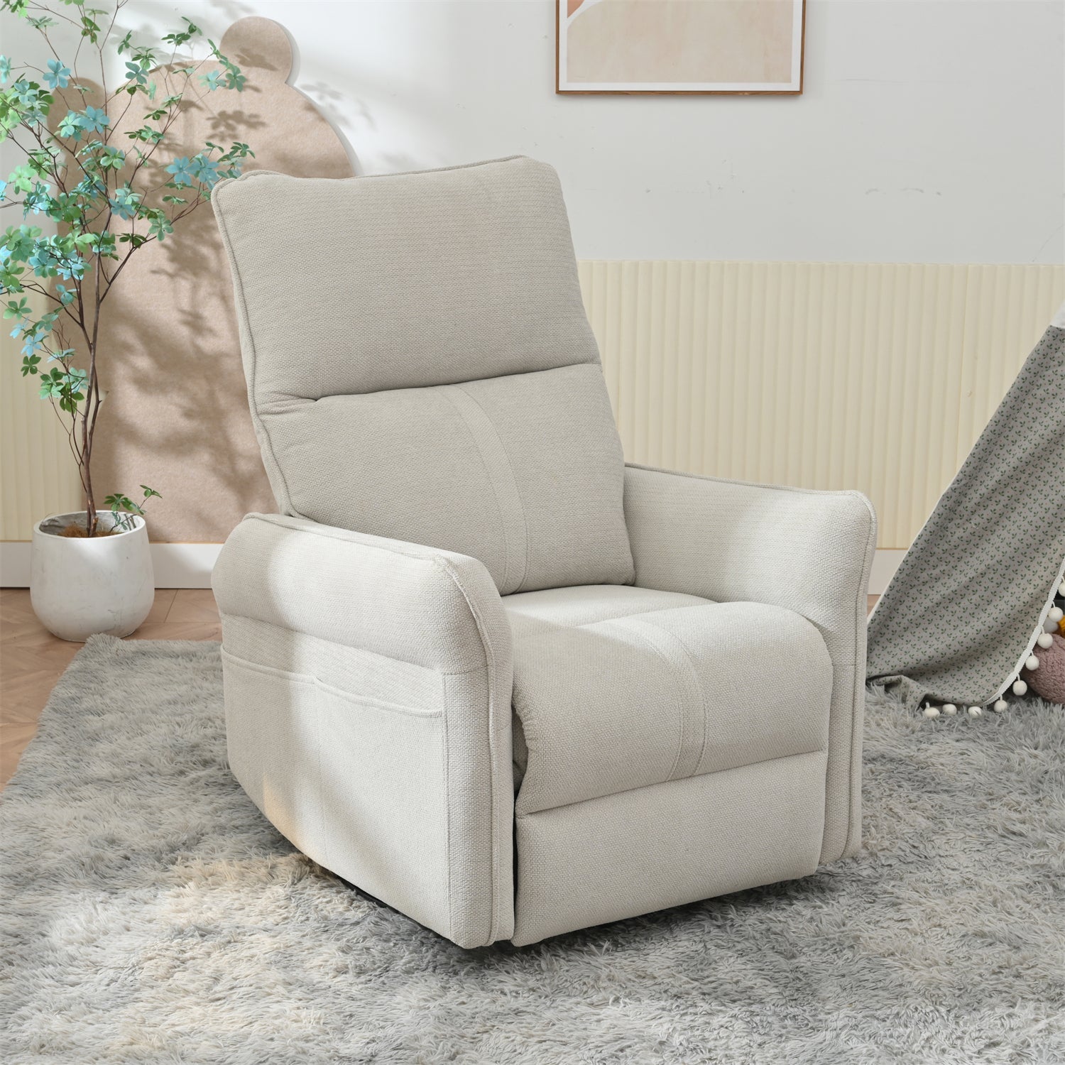 360° Swivel Rocker Recliner Chair,Swivel Nursery Rocking Chair w/Pull Ring,Glider Chair,Modern Rocking Swivel Recliner Chair for Bedroom,Living Room Chair Home Theater Seating(Fabric Gray+360°Swivel ) - 1st Choice Furniture Direct