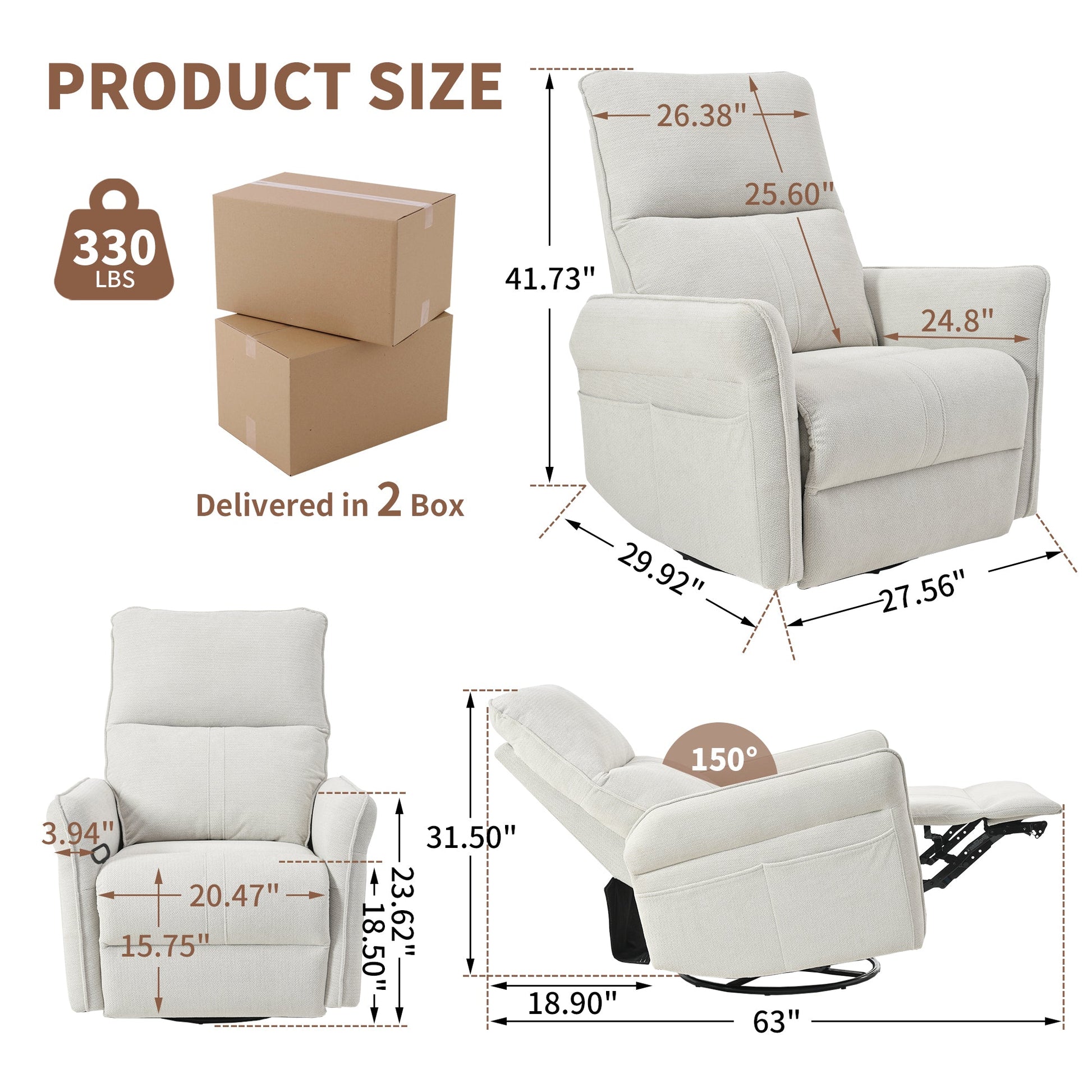 360° Swivel Rocker Recliner Chair,Swivel Nursery Rocking Chair w/Pull Ring,Glider Chair,Modern Rocking Swivel Recliner Chair for Bedroom,Living Room Chair Home Theater Seating(Fabric Gray+360°Swivel ) - 1st Choice Furniture Direct