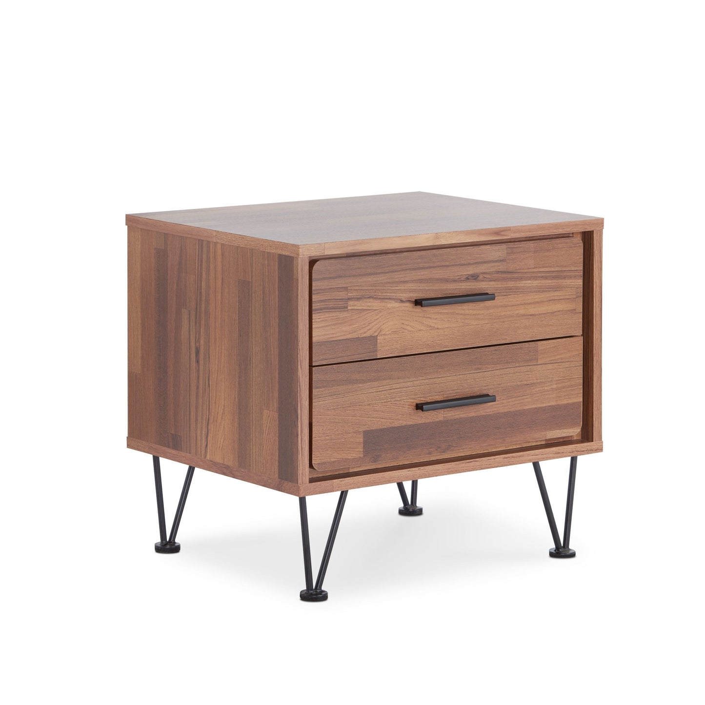 Walnut 2-Drawer Nightstand with Metal Legs