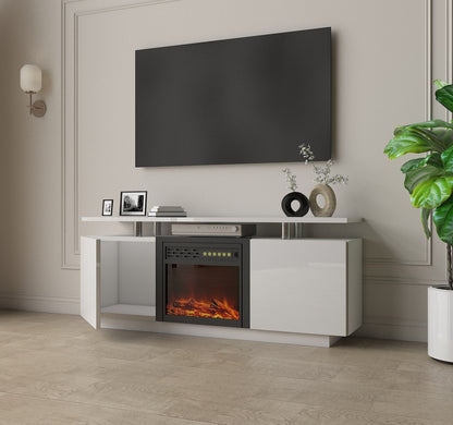 1st Choice Modern 160CM  High Gloss TV Cabinet with Fireplace in White