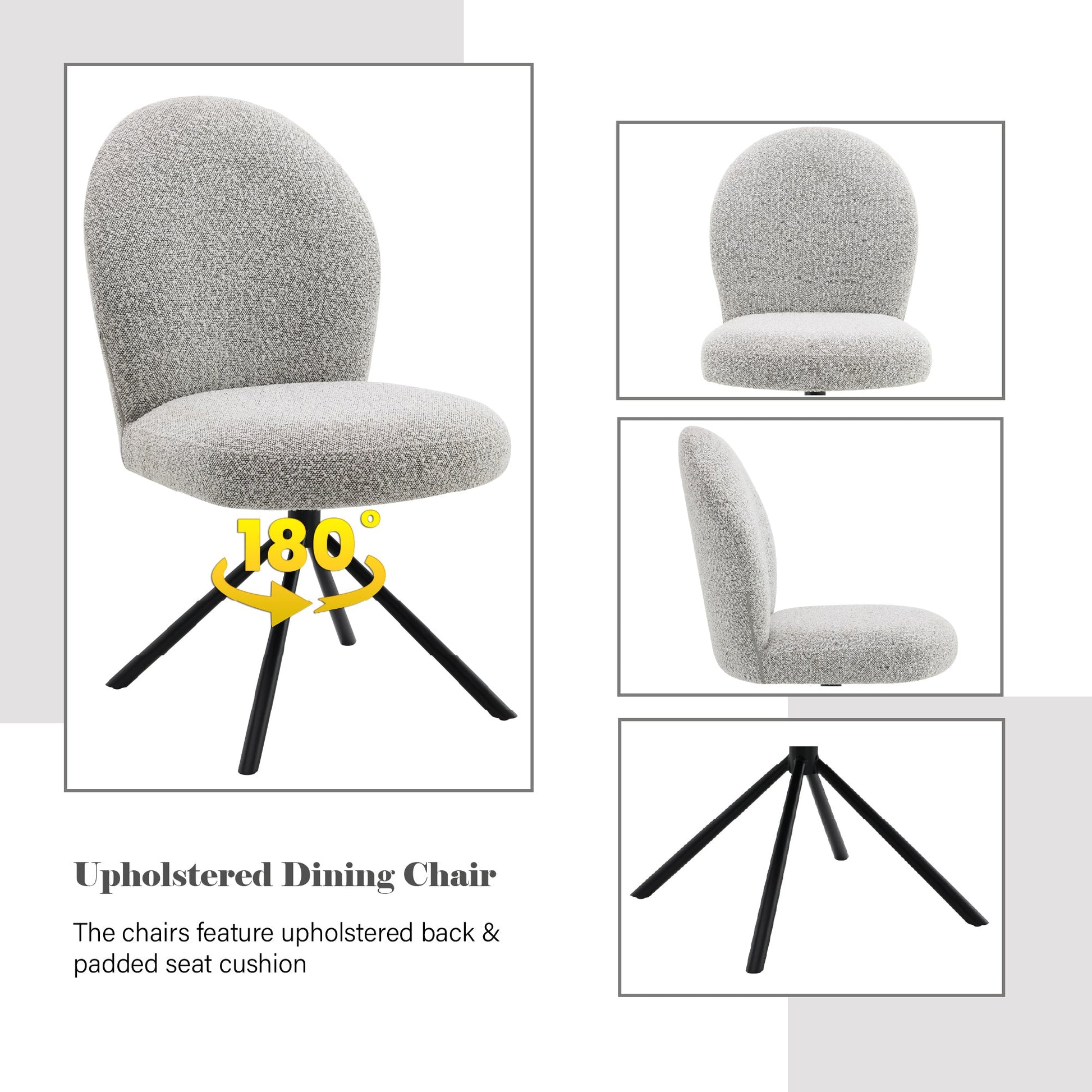 36.60'W Gray Boucle & Black Finish Side Chair w/Swivel (Set-2) - 1st Choice Furniture Direct