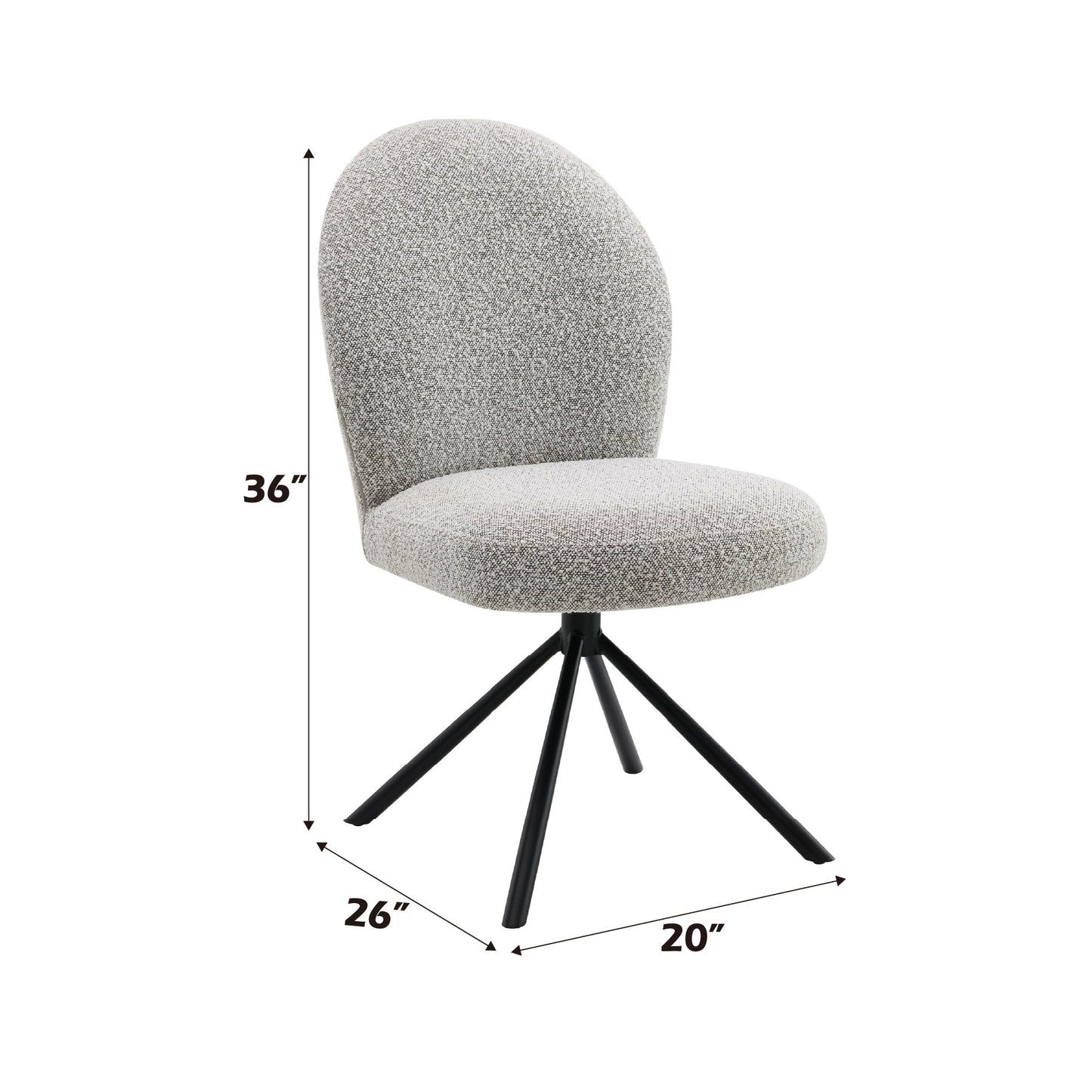 36.60'W Gray Boucle & Black Finish Side Chair w/Swivel (Set-2) - 1st Choice Furniture Direct
