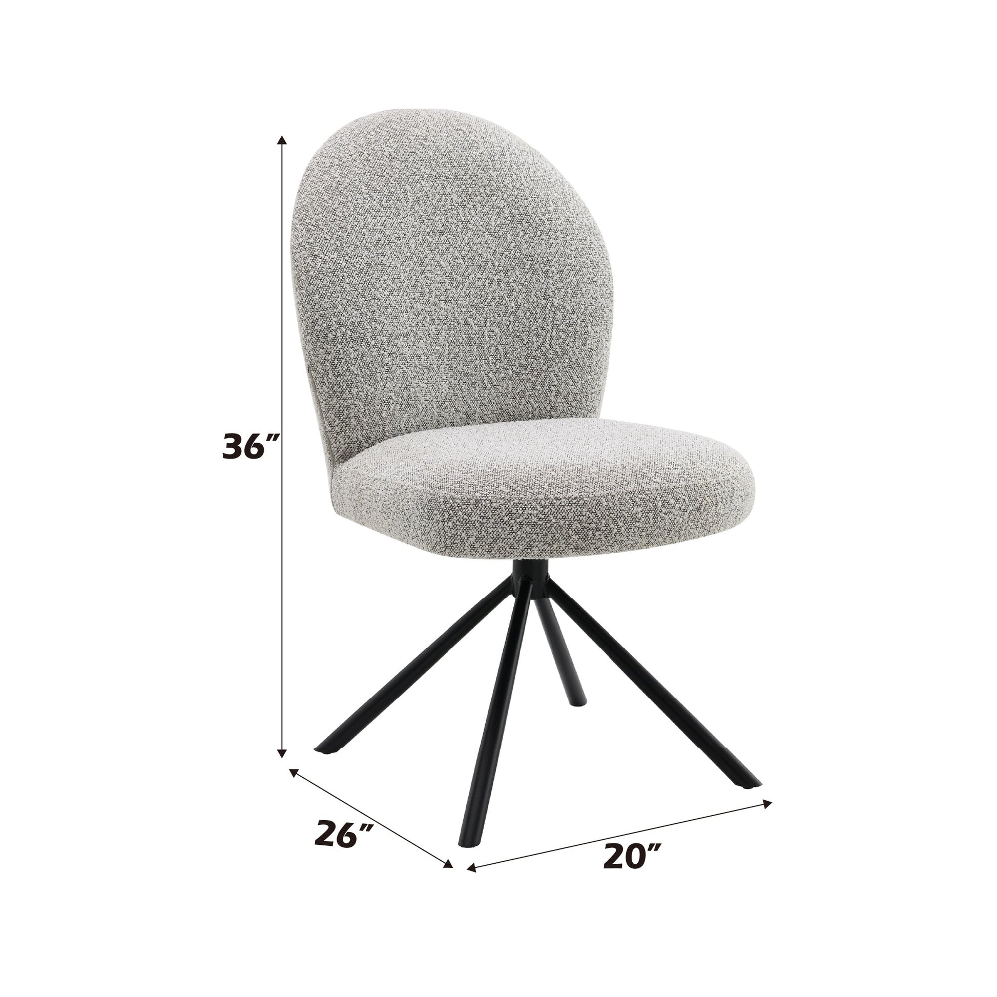 36.60'W Gray Boucle & Black Finish Side Chair w/Swivel (Set-2) - 1st Choice Furniture Direct