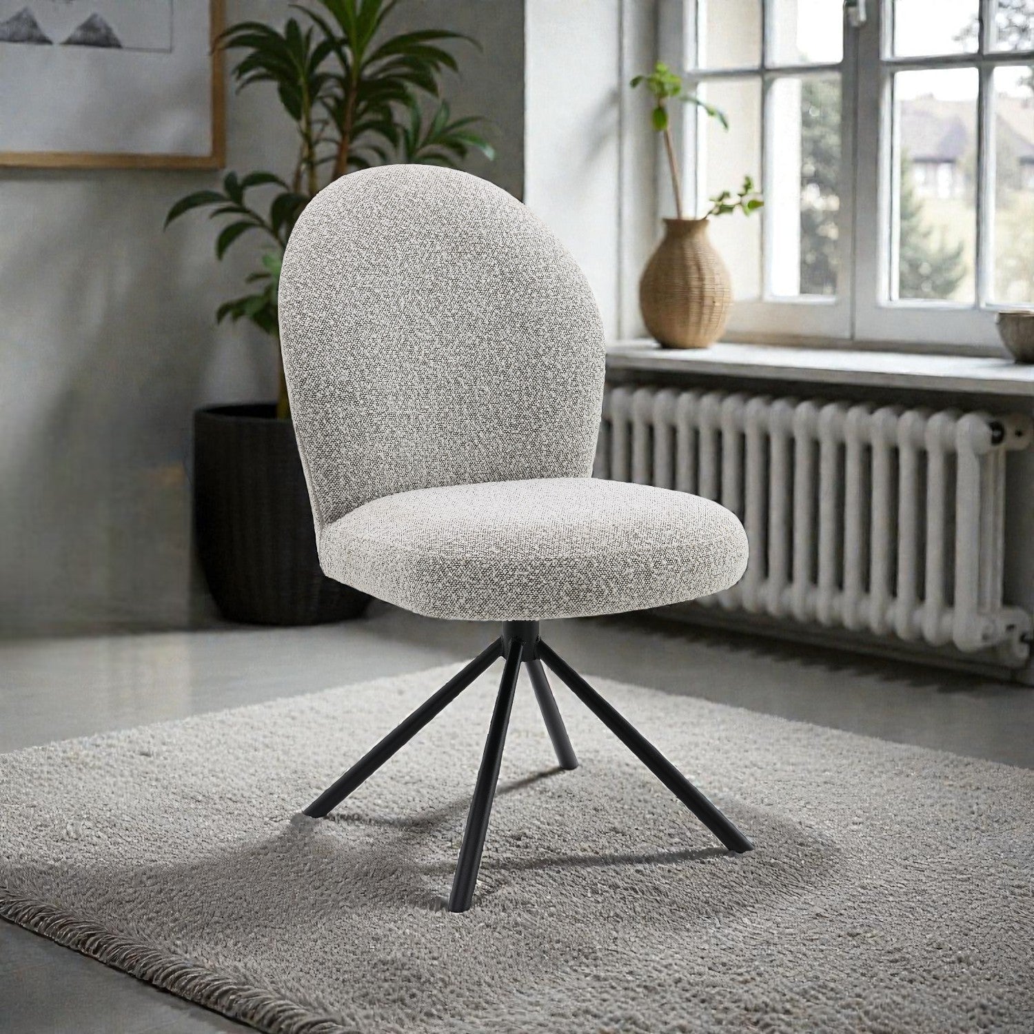 36.60'W Gray Boucle & Black Finish Side Chair w/Swivel (Set-2) - 1st Choice Furniture Direct