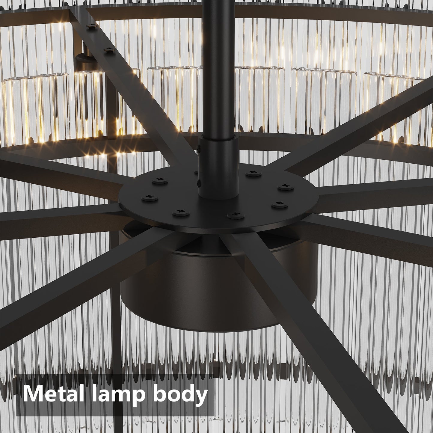 37' Modern Black Round Chandelier,2 - Tier 8 - Light Water Ripple Crystal Glass Chandeliers,for Dining Room,Living Room,Bedroom,High Ceiling,Foyer Entryway,Luxury Chandelier - 1st Choice Furniture Direct
