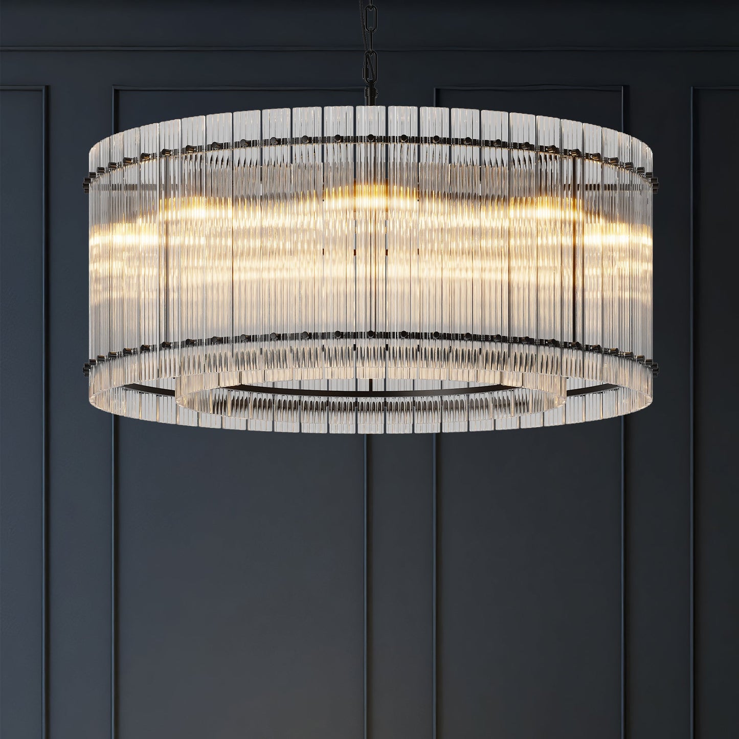 37' Modern Black Round Chandelier,2 - Tier 8 - Light Water Ripple Crystal Glass Chandeliers,for Dining Room,Living Room,Bedroom,High Ceiling,Foyer Entryway,Luxury Chandelier - 1st Choice Furniture Direct