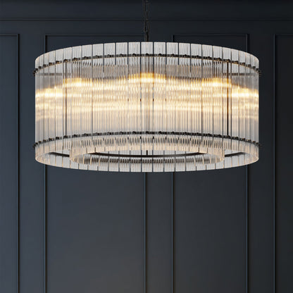 37' Modern Black Round Chandelier,2 - Tier 8 - Light Water Ripple Crystal Glass Chandeliers,for Dining Room,Living Room,Bedroom,High Ceiling,Foyer Entryway,Luxury Chandelier - 1st Choice Furniture Direct