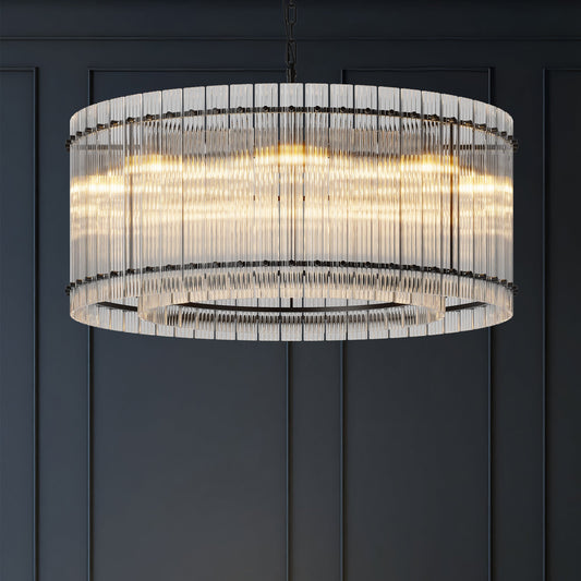 37' Modern Black Round Chandelier,2 - Tier 8 - Light Water Ripple Crystal Glass Chandeliers,for Dining Room,Living Room,Bedroom,High Ceiling,Foyer Entryway,Luxury Chandelier - 1st Choice Furniture Direct