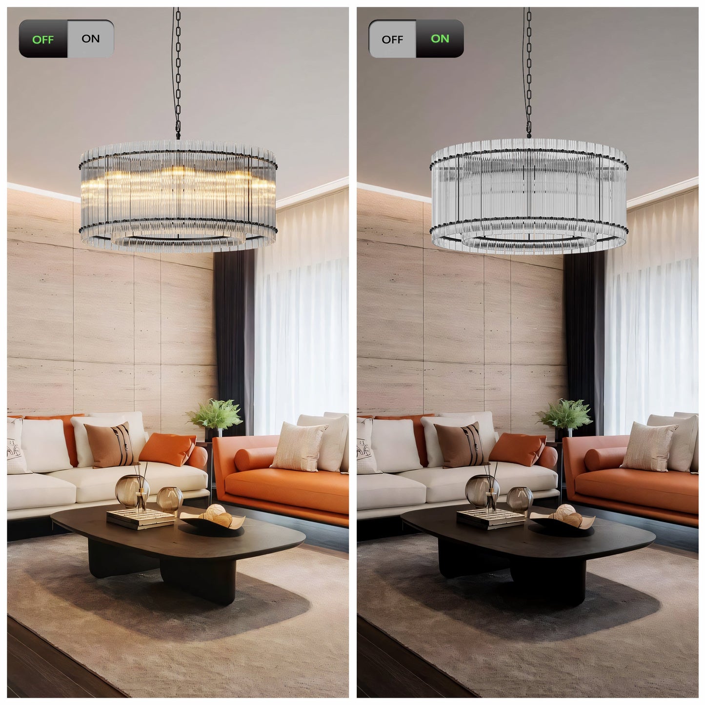 37' Modern Black Round Chandelier,2 - Tier 8 - Light Water Ripple Crystal Glass Chandeliers,for Dining Room,Living Room,Bedroom,High Ceiling,Foyer Entryway,Luxury Chandelier - 1st Choice Furniture Direct