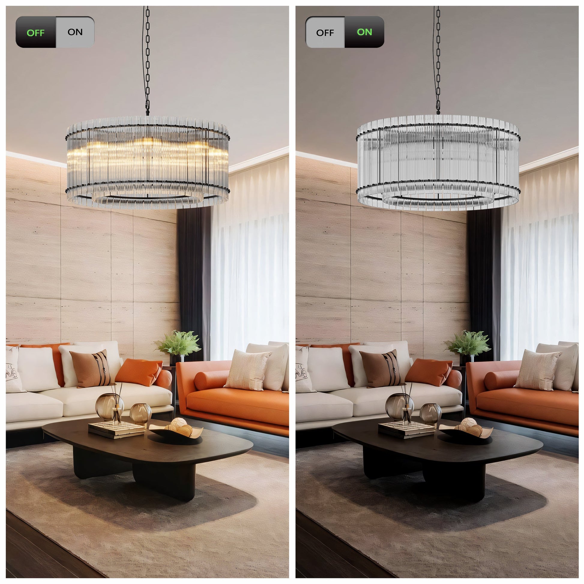 37' Modern Black Round Chandelier,2 - Tier 8 - Light Water Ripple Crystal Glass Chandeliers,for Dining Room,Living Room,Bedroom,High Ceiling,Foyer Entryway,Luxury Chandelier - 1st Choice Furniture Direct