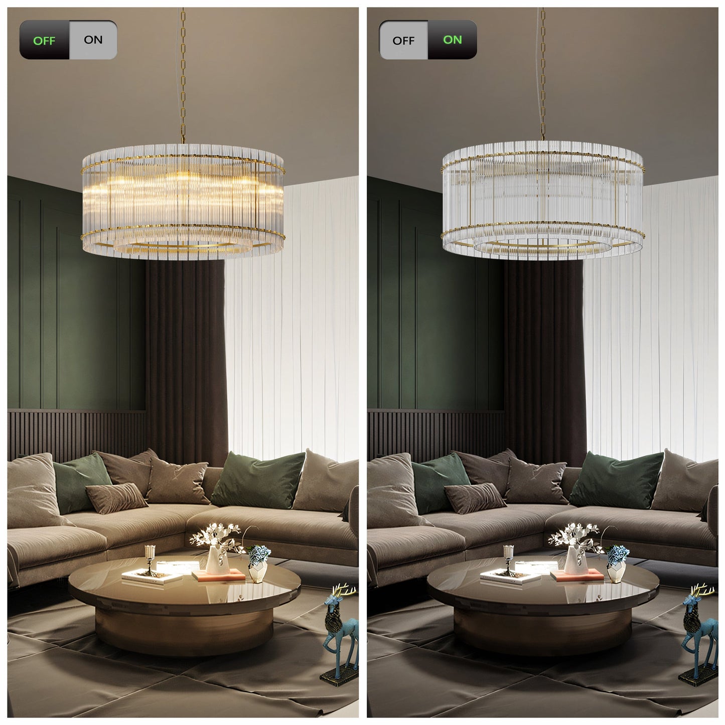 37' Modern Gold Round Chandelier,2 - Tier 8 - Light Water Ripple Crystal Glass Chandeliers,for Dining Room,Living Room,Bedroom,High Ceiling,Foyer Entryway,Luxury Chandelier - 1st Choice Furniture Direct