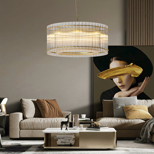 37' Modern Gold Round Chandelier,2 - Tier 8 - Light Water Ripple Crystal Glass Chandeliers,for Dining Room,Living Room,Bedroom,High Ceiling,Foyer Entryway,Luxury Chandelier - 1st Choice Furniture Direct