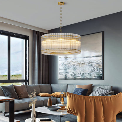 37' Modern Gold Round Chandelier,2 - Tier 8 - Light Water Ripple Crystal Glass Chandeliers,for Dining Room,Living Room,Bedroom,High Ceiling,Foyer Entryway,Luxury Chandelier - 1st Choice Furniture Direct