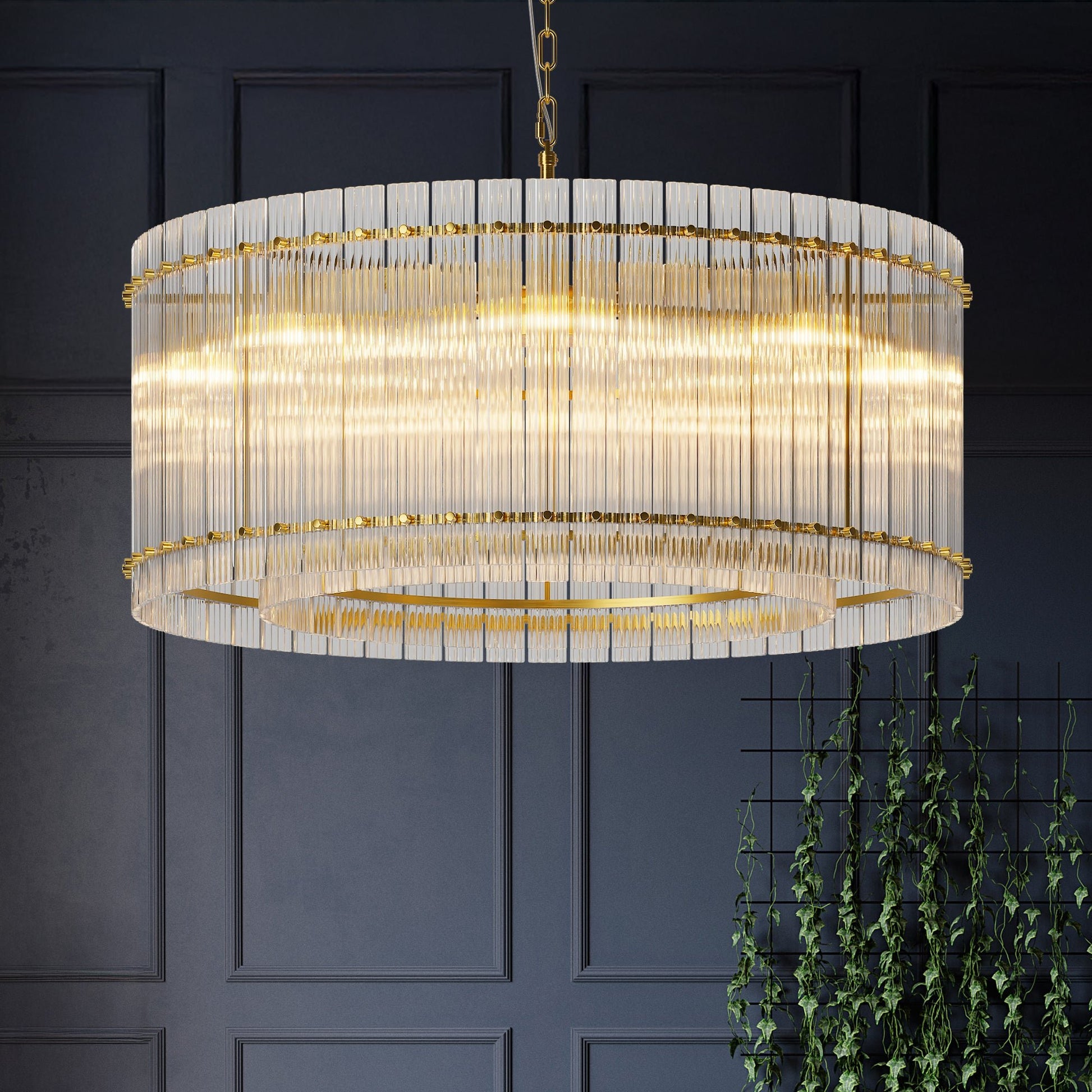 37' Modern Gold Round Chandelier,2 - Tier 8 - Light Water Ripple Crystal Glass Chandeliers,for Dining Room,Living Room,Bedroom,High Ceiling,Foyer Entryway,Luxury Chandelier - 1st Choice Furniture Direct