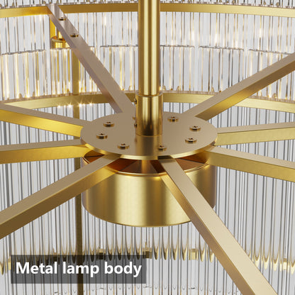 37' Modern Gold Round Chandelier,2 - Tier 8 - Light Water Ripple Crystal Glass Chandeliers,for Dining Room,Living Room,Bedroom,High Ceiling,Foyer Entryway,Luxury Chandelier - 1st Choice Furniture Direct
