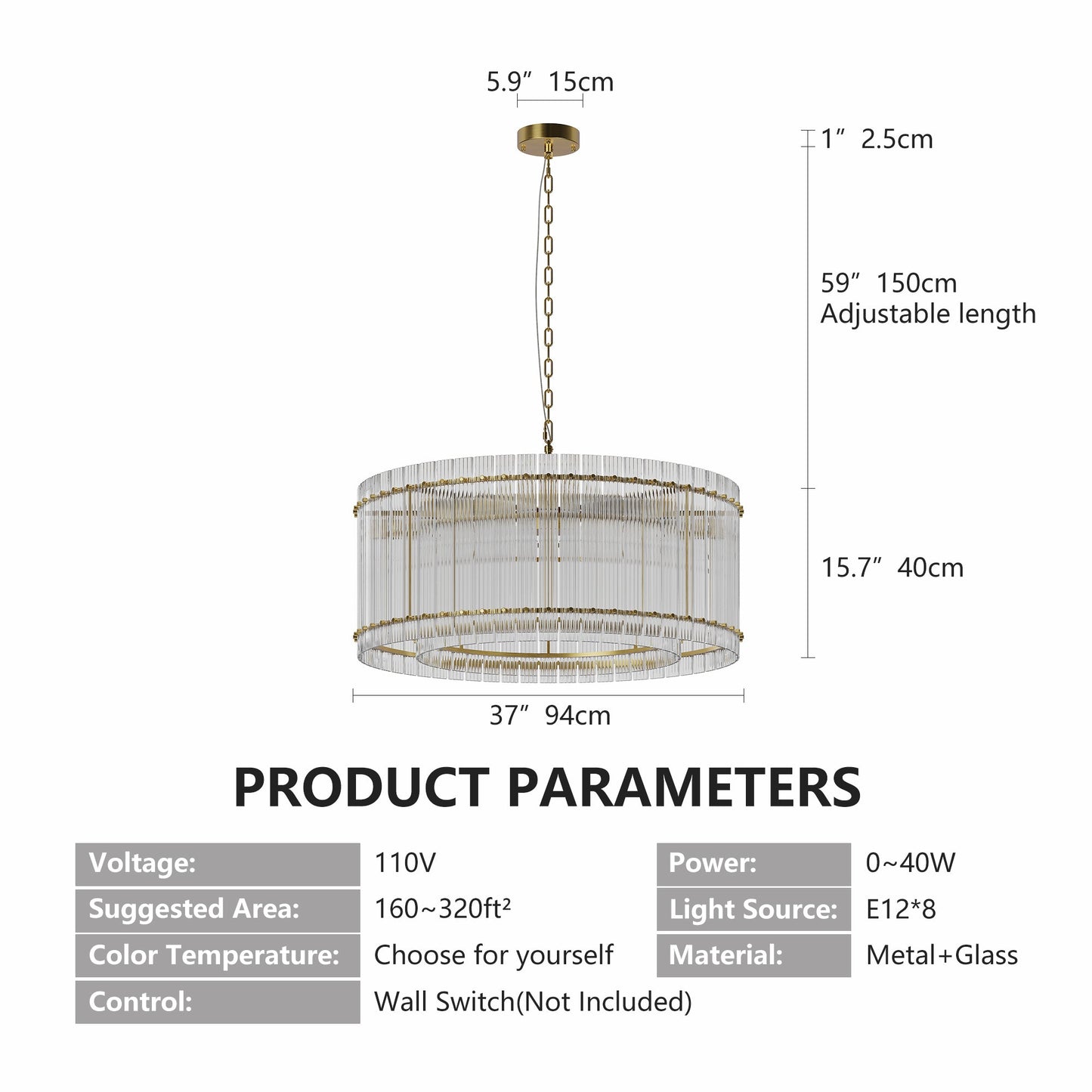 37' Modern Gold Round Chandelier,2 - Tier 8 - Light Water Ripple Crystal Glass Chandeliers,for Dining Room,Living Room,Bedroom,High Ceiling,Foyer Entryway,Luxury Chandelier - 1st Choice Furniture Direct