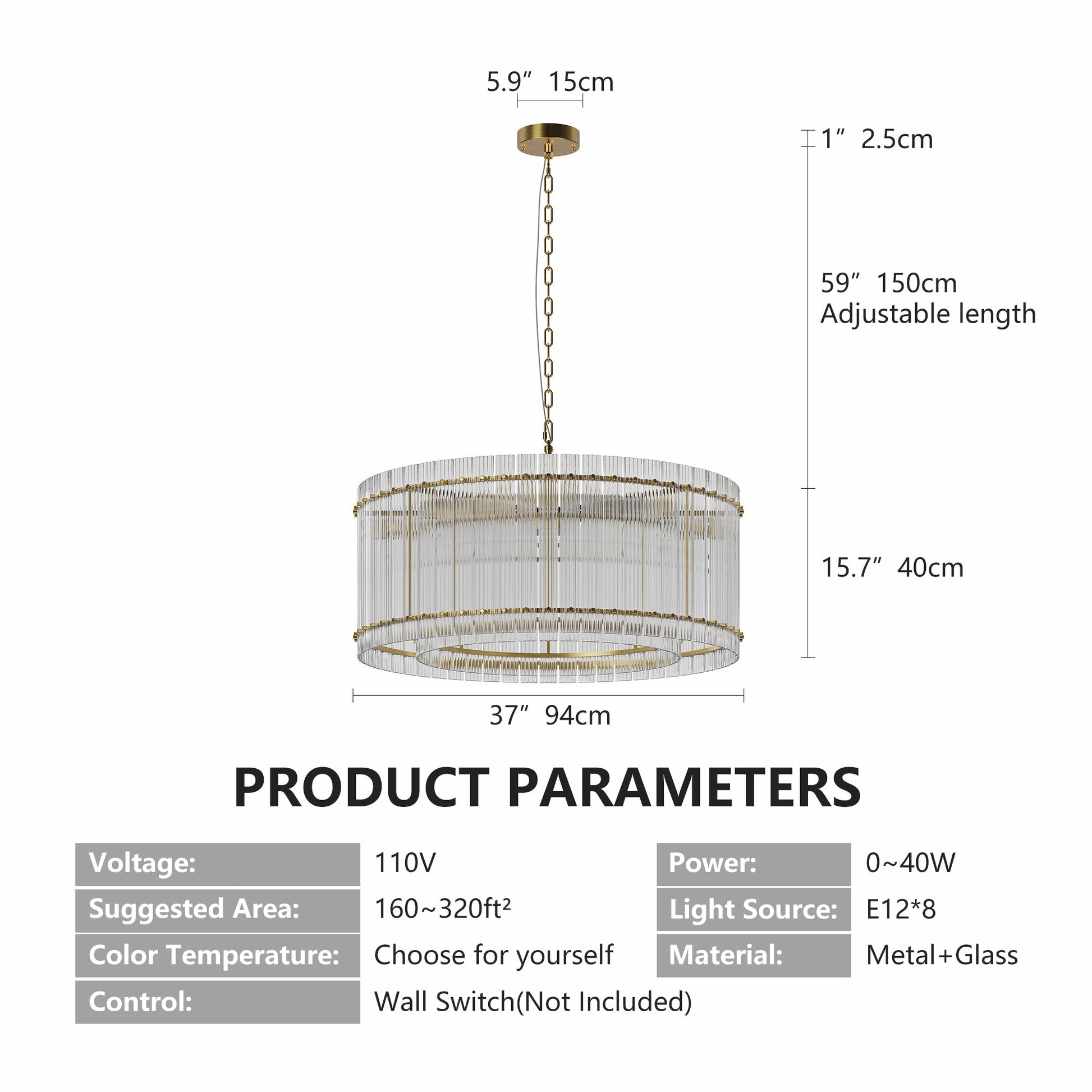 37' Modern Gold Round Chandelier,2 - Tier 8 - Light Water Ripple Crystal Glass Chandeliers,for Dining Room,Living Room,Bedroom,High Ceiling,Foyer Entryway,Luxury Chandelier - 1st Choice Furniture Direct