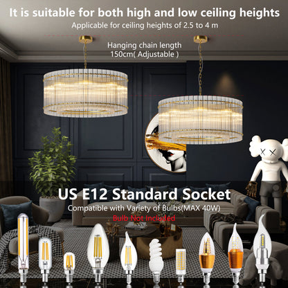 37' Modern Gold Round Chandelier,2 - Tier 8 - Light Water Ripple Crystal Glass Chandeliers,for Dining Room,Living Room,Bedroom,High Ceiling,Foyer Entryway,Luxury Chandelier - 1st Choice Furniture Direct