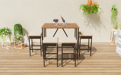 1st Choice 5pc Outdoor Wood Bar Height Table And 4 Stools w/ Cushions