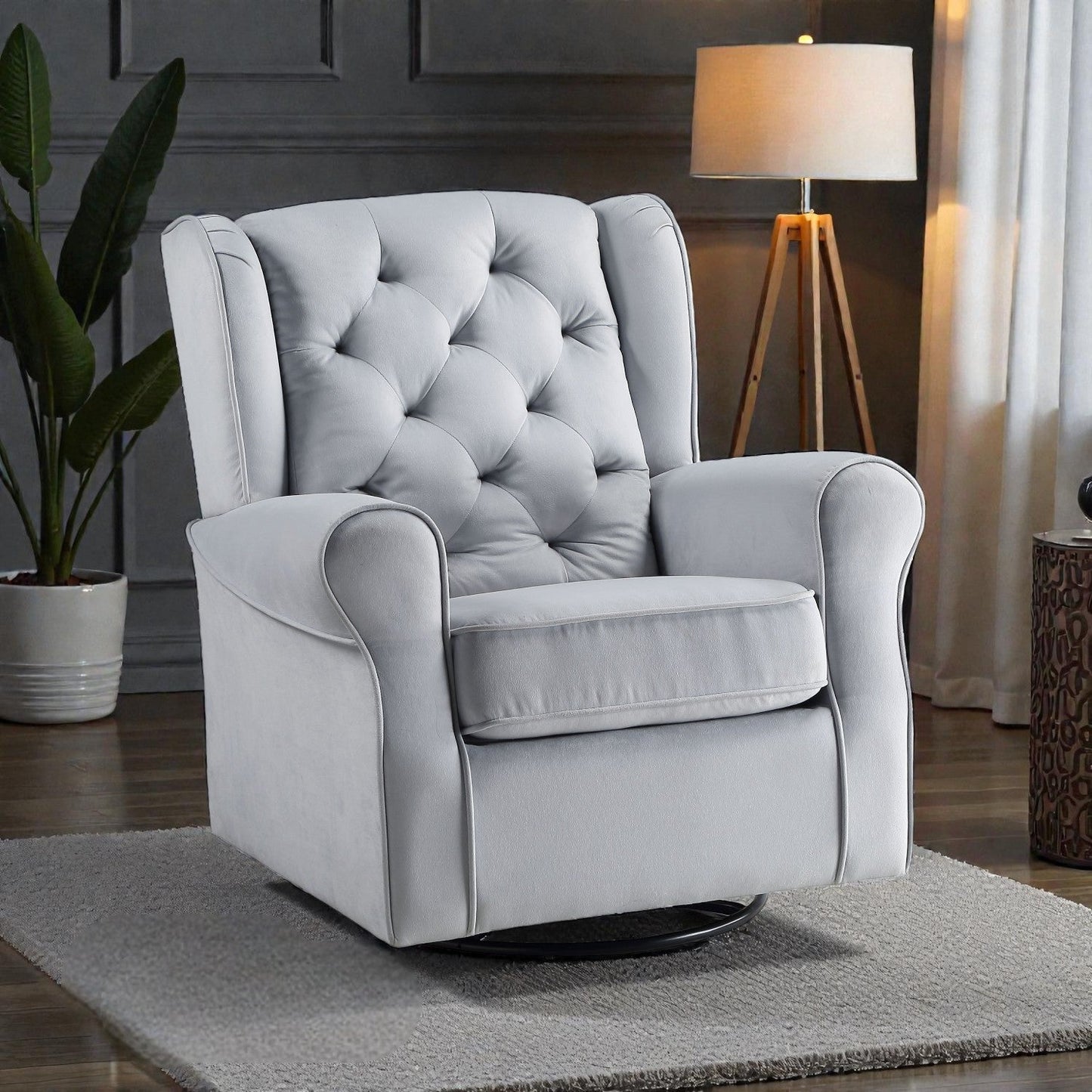 37.40'W Gray Fabric Swivel Chair W/Glider - 1st Choice Furniture Direct