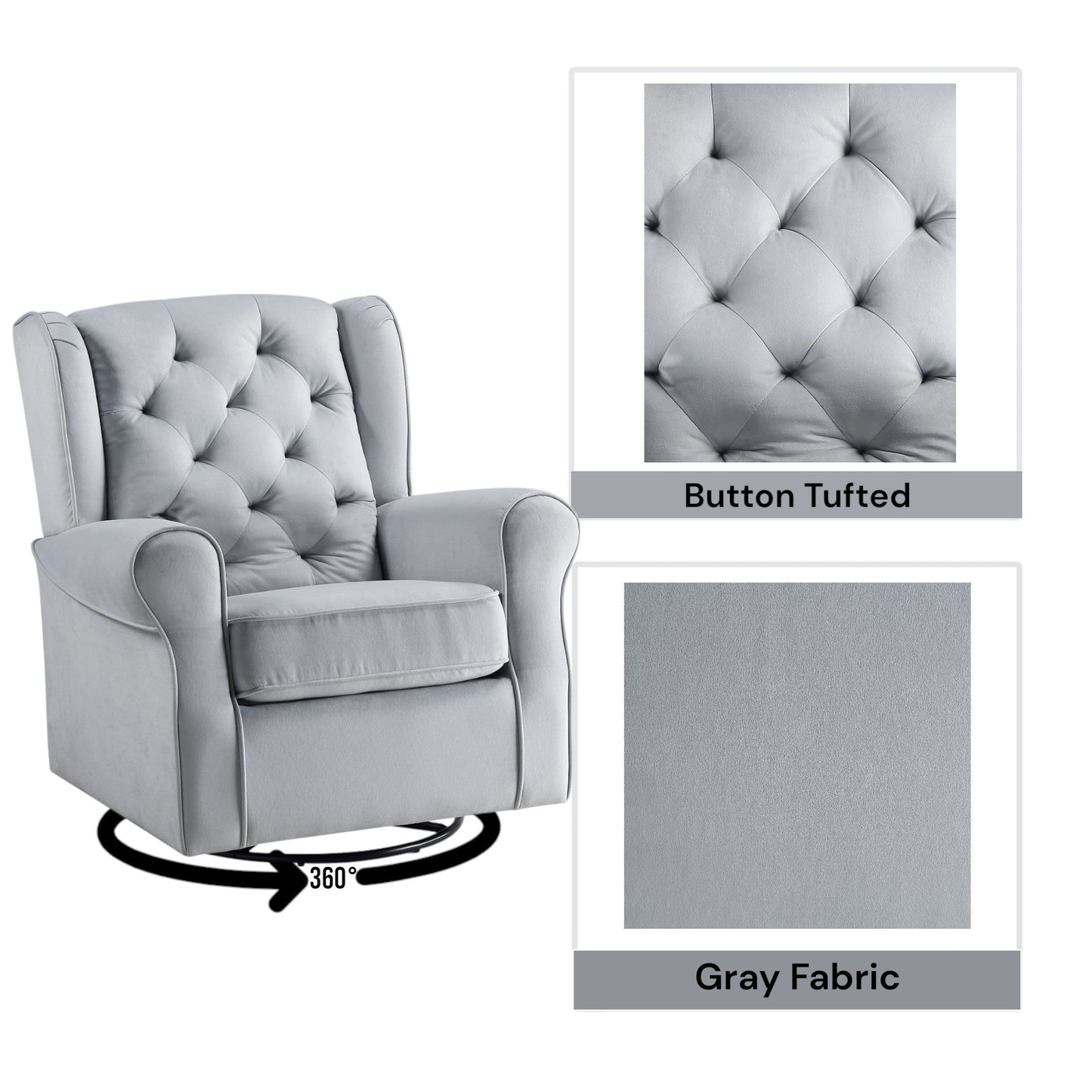 37.40'W Gray Fabric Swivel Chair W/Glider - 1st Choice Furniture Direct