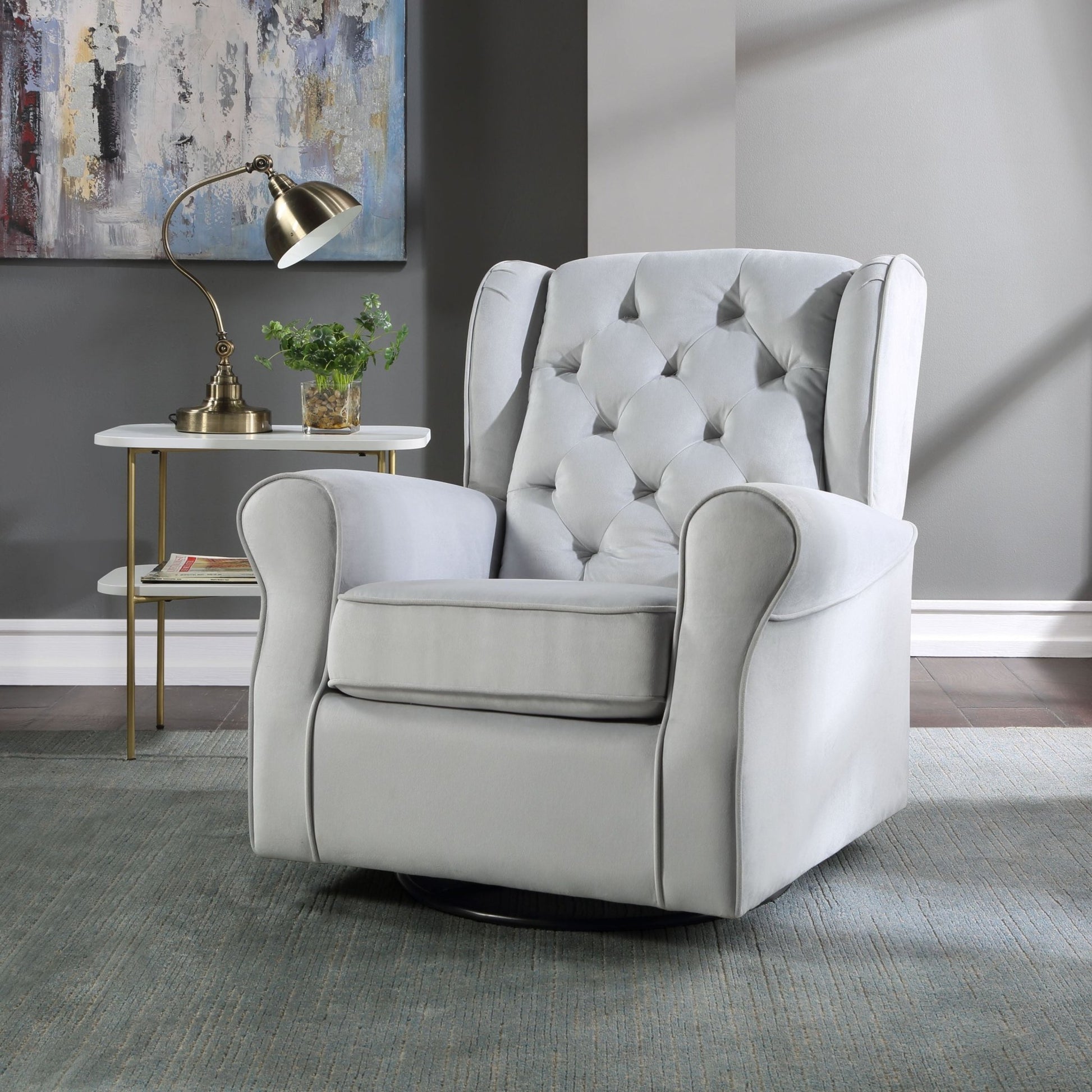 37.40'W Gray Fabric Swivel Chair W/Glider - 1st Choice Furniture Direct