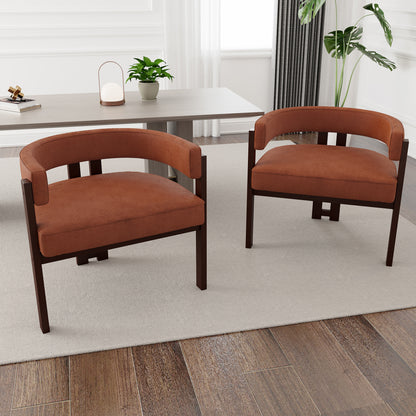 COOLMORE Modern Accent Chair Teddy Upholstered Armchair with Open Back 3 Legs Barrel Dining Chair Comfy Side Chair for Living Room/Bedroom/Dining Room Set of 2  (Orange)