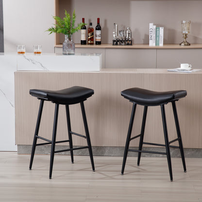Bar Stools Set of 2 Armless Counter Low Bar Stools Without Back Modern PU Leather Stools with Metal Leg and Footrest ,Black