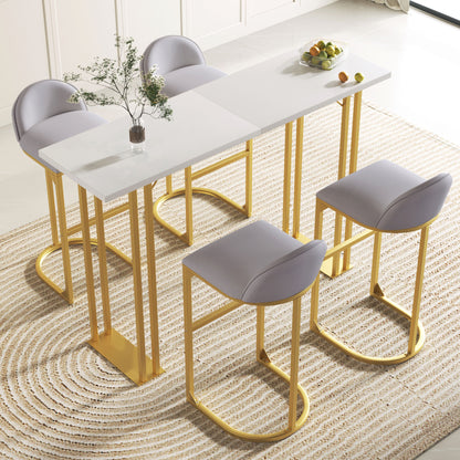 1st Choice Modern Gold White Table 5-Pcs Dining Bar Table & Chairs Set