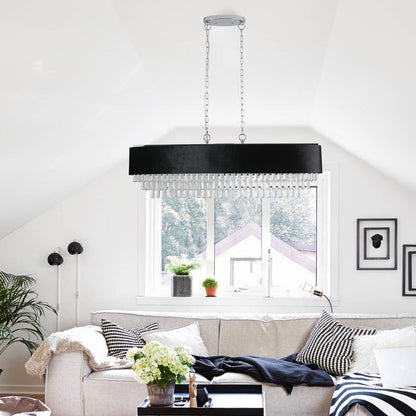 39' Modern Crystal Chandelier with Black Imitation Velvet Anti - Glare Shade, Adjustable Height, 8 - Light G9 Base for Dining Room, Living Room, or Bedroom (Bulb Not Included) - 1st Choice Furniture Direct