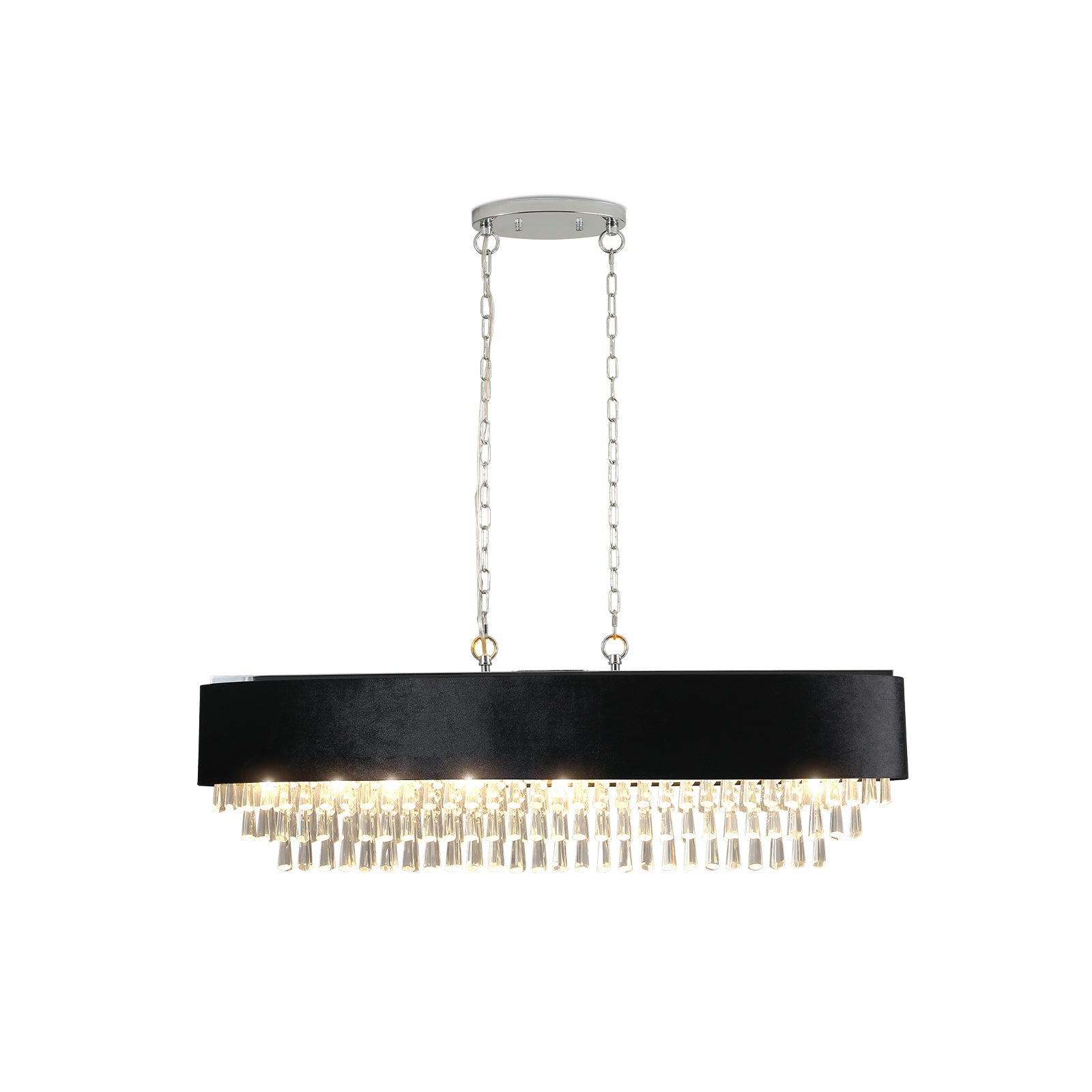 39' Modern Crystal Chandelier with Black Imitation Velvet Anti - Glare Shade, Adjustable Height, 8 - Light G9 Base for Dining Room, Living Room, or Bedroom (Bulb Not Included) - 1st Choice Furniture Direct