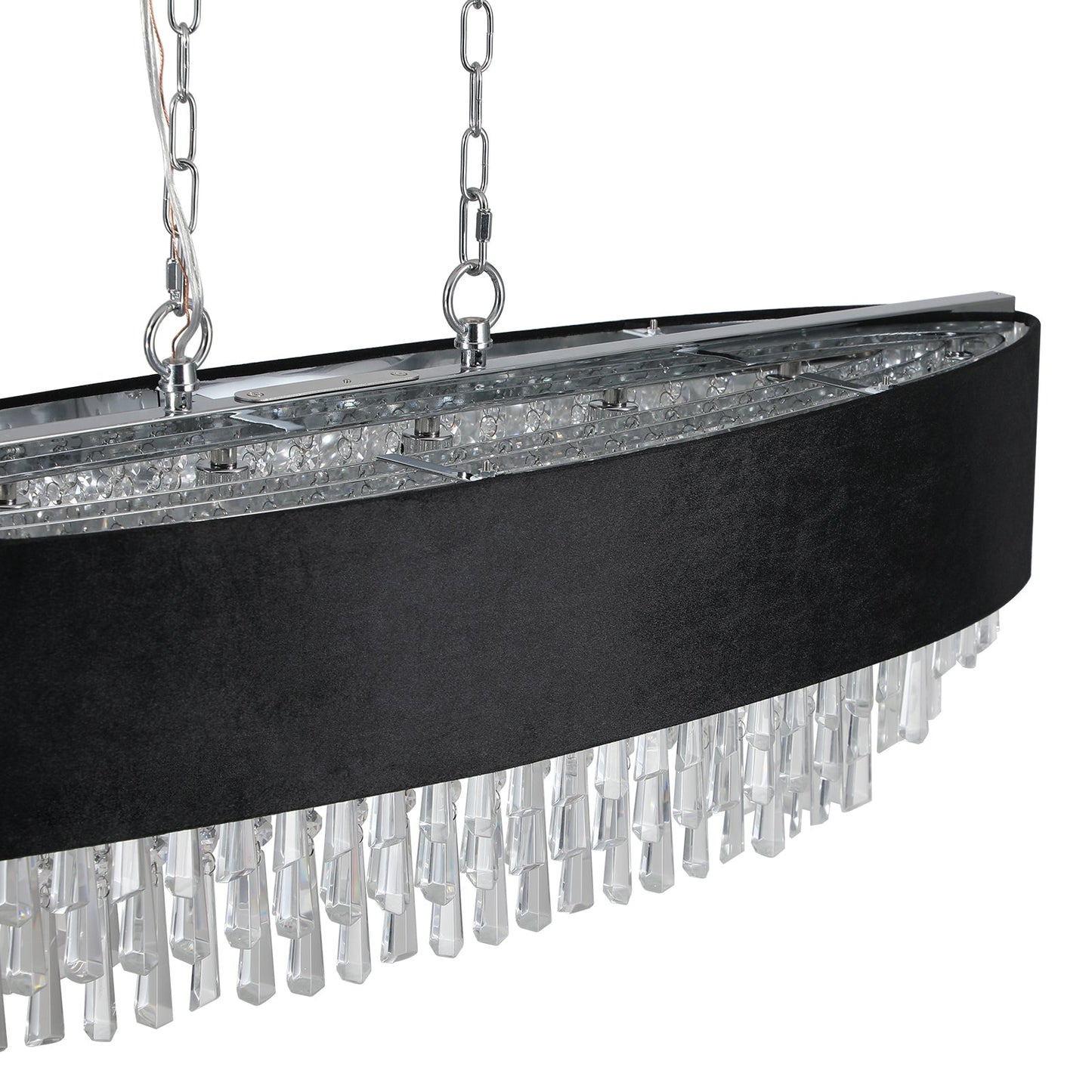 39' Modern Crystal Chandelier with Black Imitation Velvet Anti - Glare Shade, Adjustable Height, 8 - Light G9 Base for Dining Room, Living Room, or Bedroom (Bulb Not Included) - 1st Choice Furniture Direct