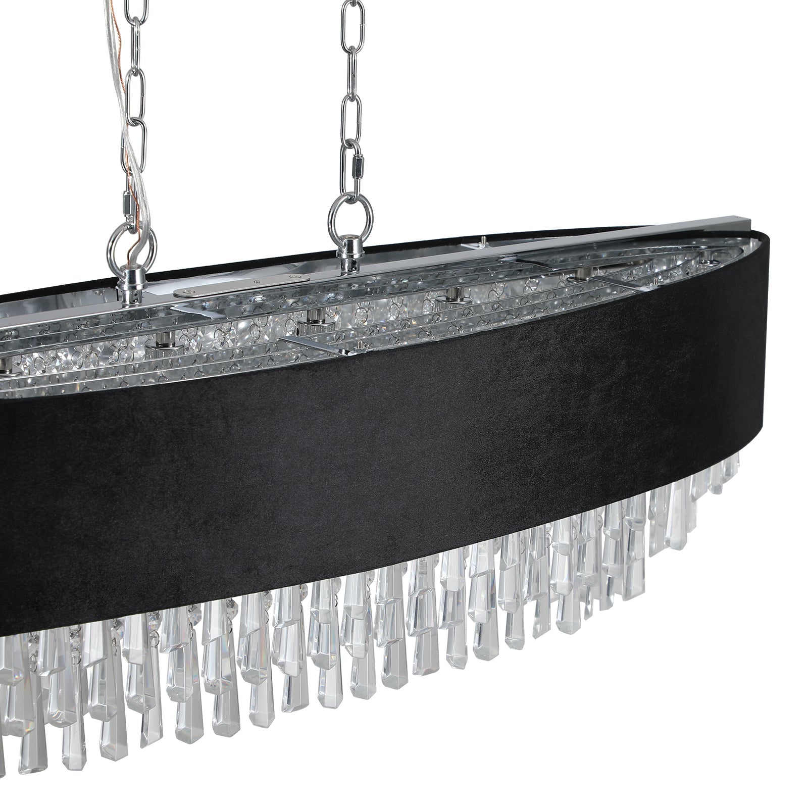 39' Modern Crystal Chandelier with Black Imitation Velvet Anti - Glare Shade, Adjustable Height, 8 - Light G9 Base for Dining Room, Living Room, or Bedroom (Bulb Not Included) - 1st Choice Furniture Direct