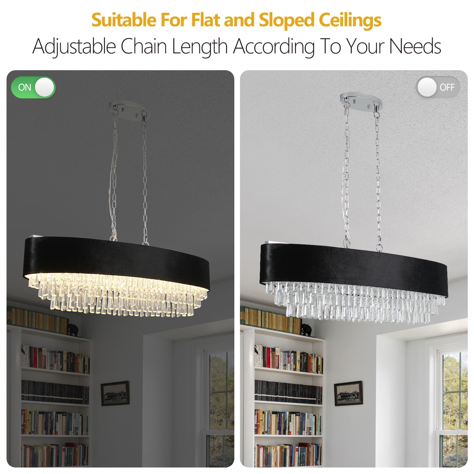 39' Modern Crystal Chandelier with Black Imitation Velvet Anti - Glare Shade, Adjustable Height, 8 - Light G9 Base for Dining Room, Living Room, or Bedroom (Bulb Not Included) - 1st Choice Furniture Direct