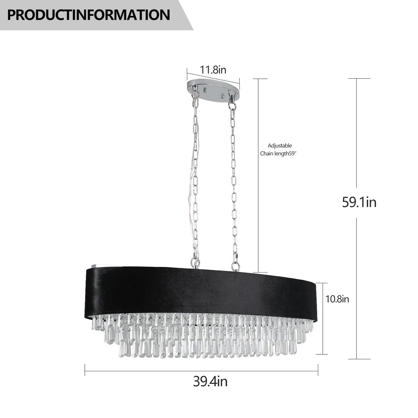 39' Modern Crystal Chandelier with Black Imitation Velvet Anti - Glare Shade, Adjustable Height, 8 - Light G9 Base for Dining Room, Living Room, or Bedroom (Bulb Not Included) - 1st Choice Furniture Direct