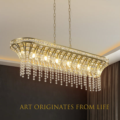 39' Modern Crystal Linear Rectangle Chandelier with Gold Finish, Elegant Pendant Light with Cascading Beads, for Dining Room, Living Room, or Foyer (Bulb Not Included) - 1st Choice Furniture Direct