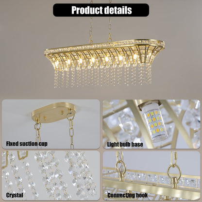 39' Modern Crystal Linear Rectangle Chandelier with Gold Finish, Elegant Pendant Light with Cascading Beads, for Dining Room, Living Room, or Foyer (Bulb Not Included) - 1st Choice Furniture Direct