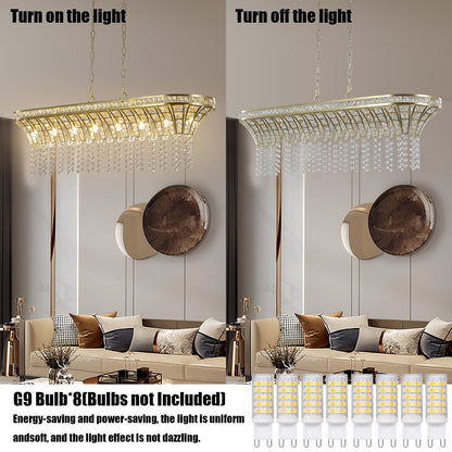 39' Modern Crystal Linear Rectangle Chandelier with Gold Finish, Elegant Pendant Light with Cascading Beads, for Dining Room, Living Room, or Foyer (Bulb Not Included) - 1st Choice Furniture Direct