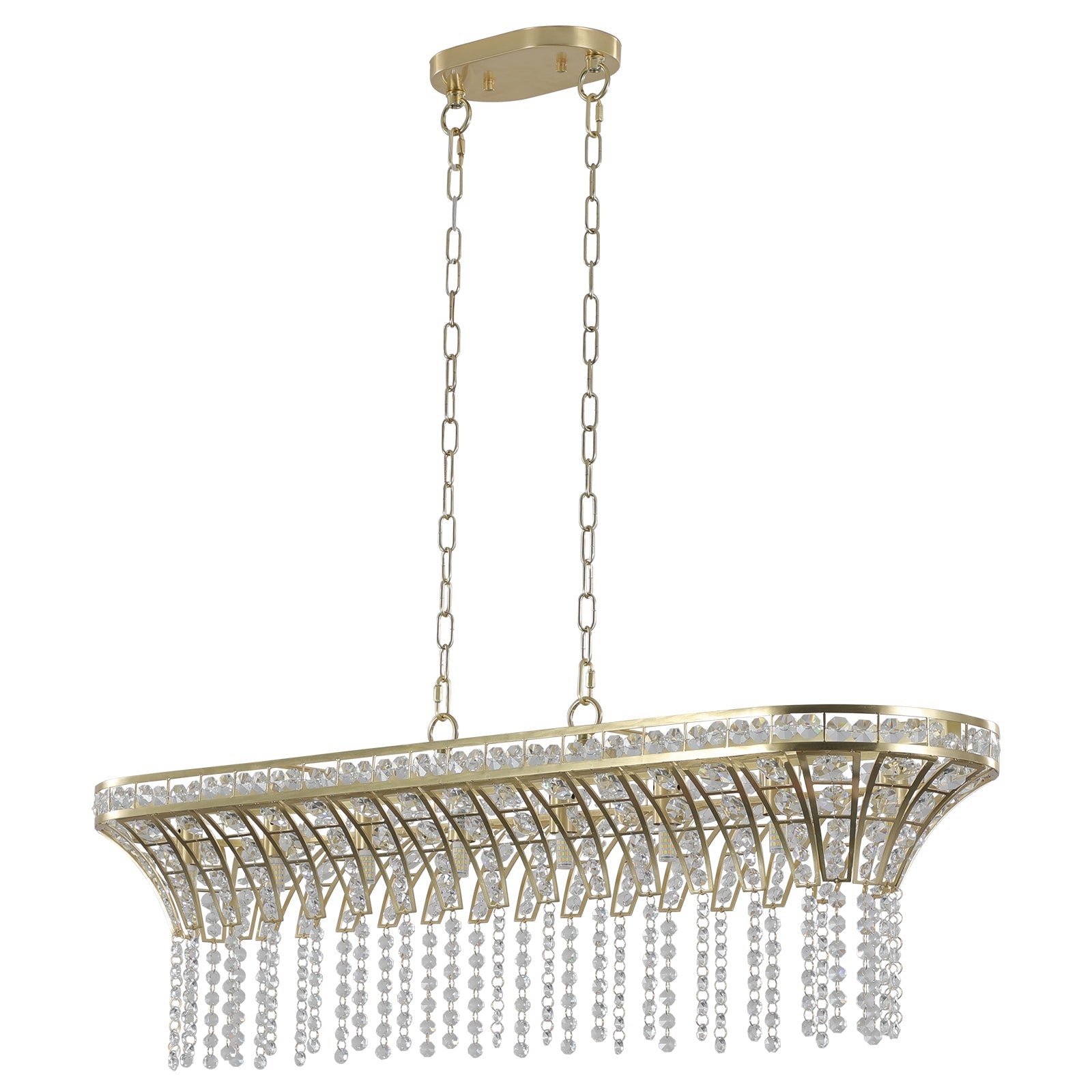 39' Modern Crystal Linear Rectangle Chandelier with Gold Finish, Elegant Pendant Light with Cascading Beads, for Dining Room, Living Room, or Foyer (Bulb Not Included) - 1st Choice Furniture Direct