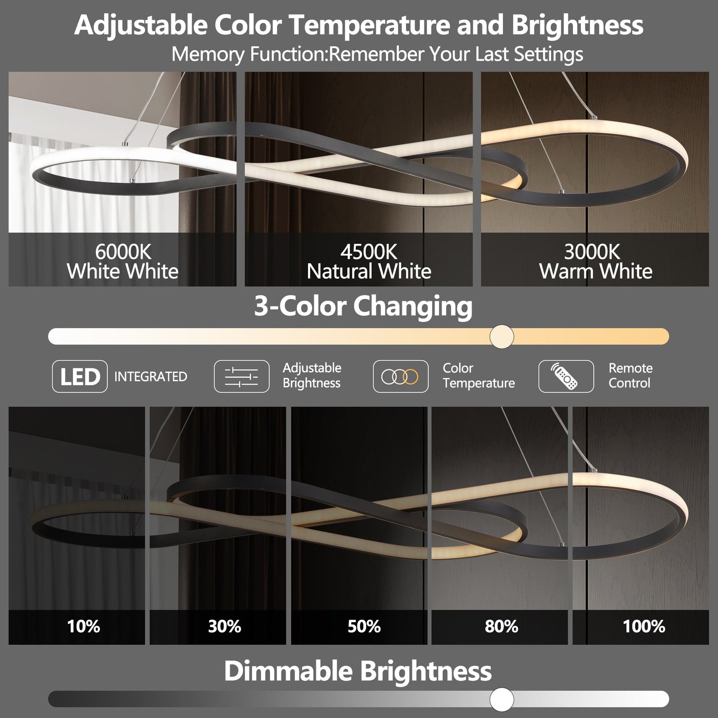 39' Modern LED Pendant Light, Infinity Design Hanging Ceiling Fixture, Adjustable Height, Dimmable for Living Room, Dining Room, Bedroom, Black Finish - 1st Choice Furniture Direct