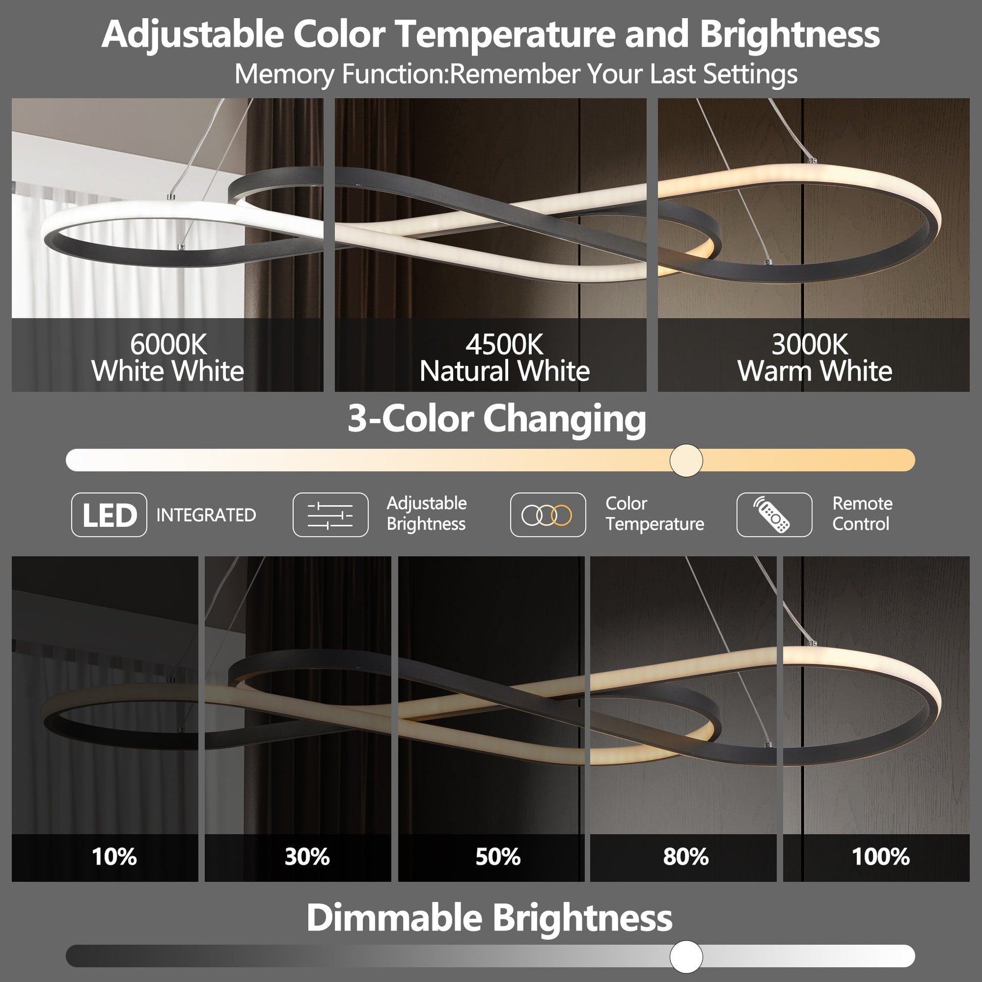 39' Modern LED Pendant Light, Infinity Design Hanging Ceiling Fixture, Adjustable Height, Dimmable for Living Room, Dining Room, Bedroom, Black Finish - 1st Choice Furniture Direct