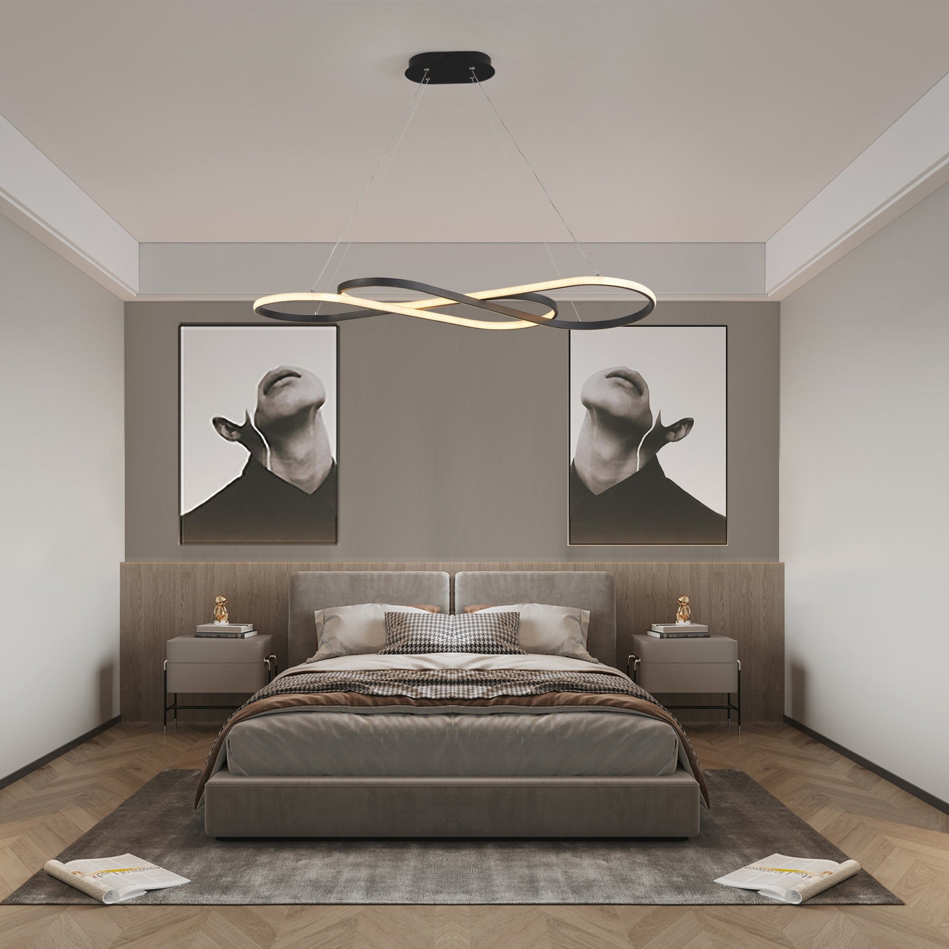 39' Modern LED Pendant Light, Infinity Design Hanging Ceiling Fixture, Adjustable Height, Dimmable for Living Room, Dining Room, Bedroom, Black Finish - 1st Choice Furniture Direct