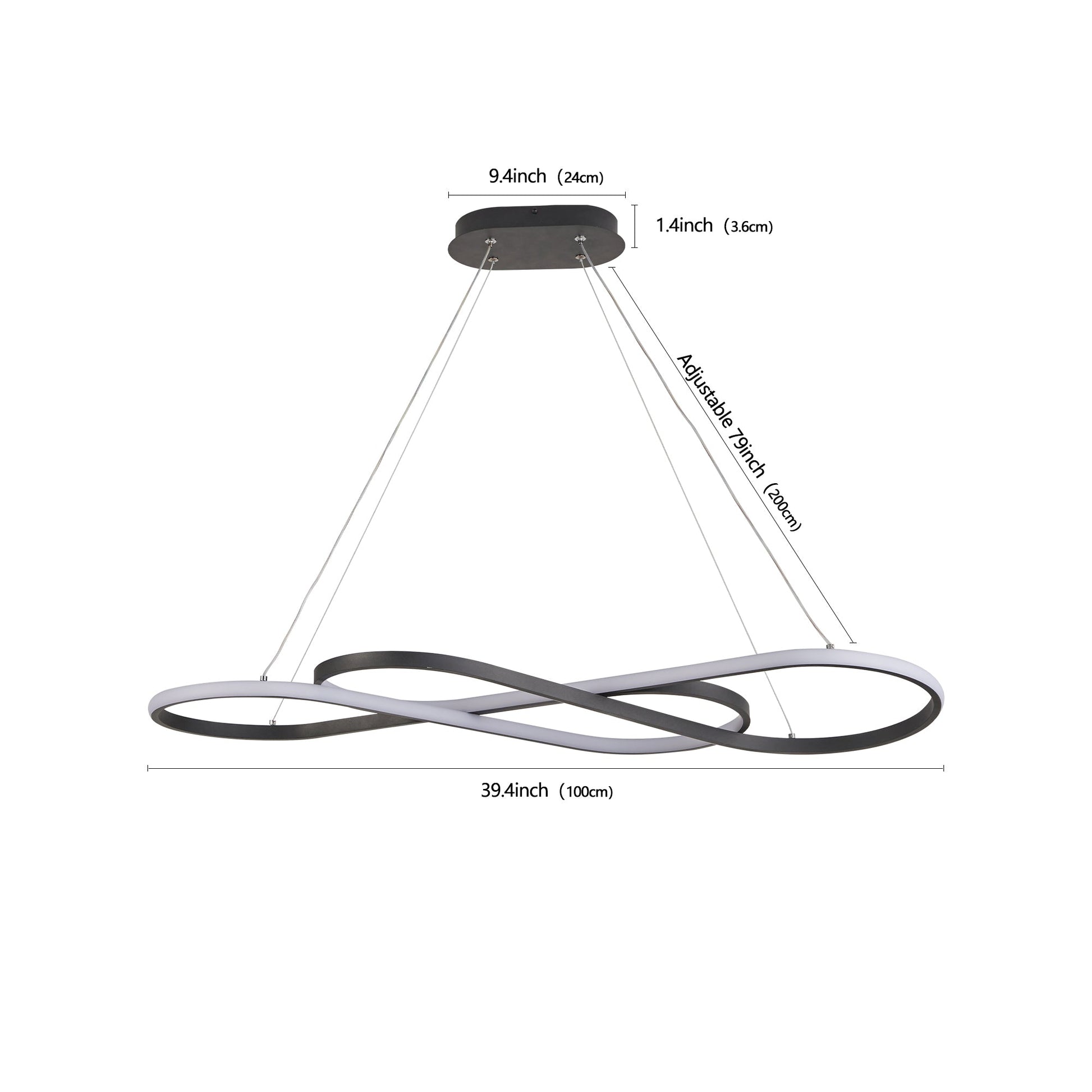 39' Modern LED Pendant Light, Infinity Design Hanging Ceiling Fixture, Adjustable Height, Dimmable for Living Room, Dining Room, Bedroom, Black Finish - 1st Choice Furniture Direct