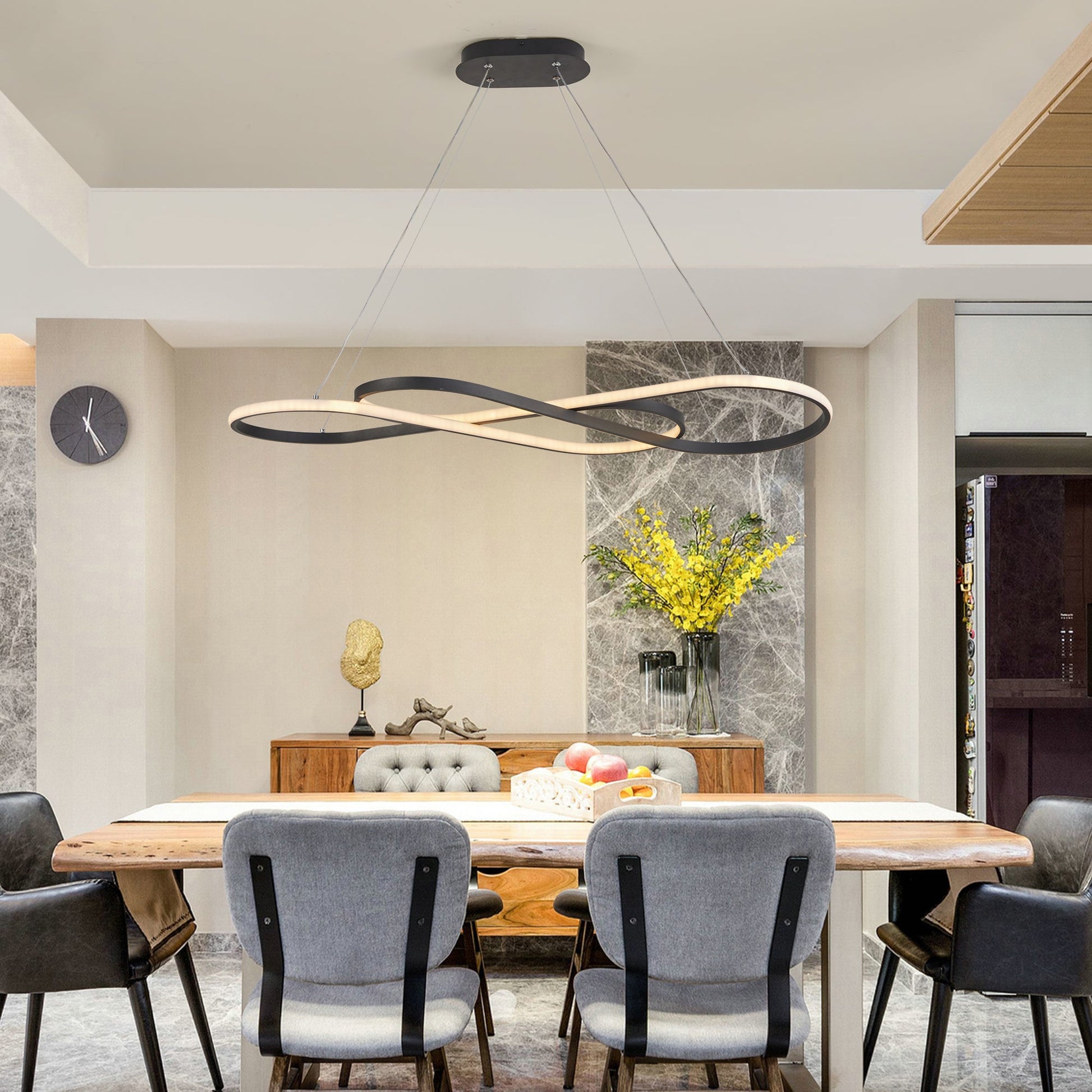 39' Modern LED Pendant Light, Infinity Design Hanging Ceiling Fixture, Adjustable Height, Dimmable for Living Room, Dining Room, Bedroom, Black Finish - 1st Choice Furniture Direct