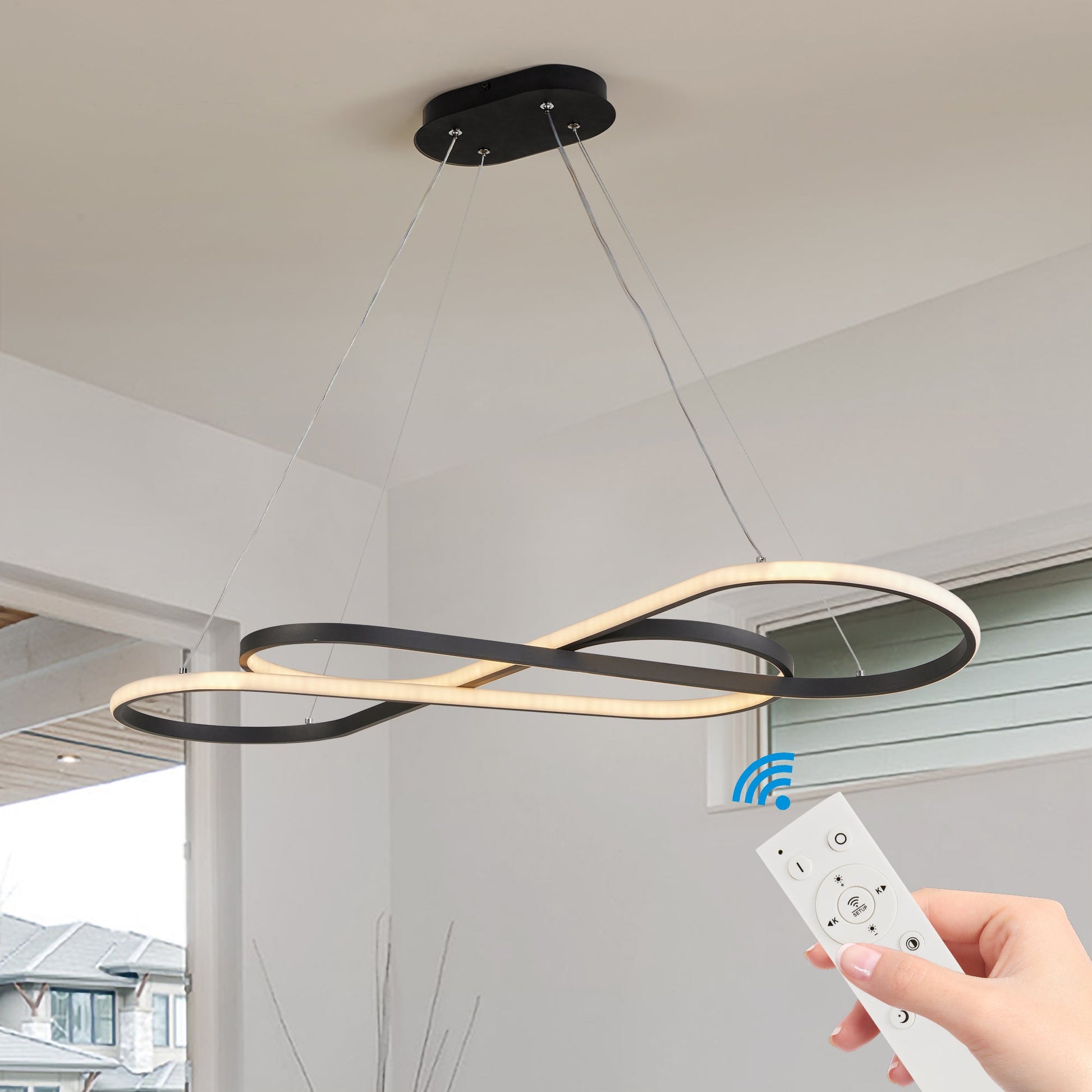 39' Modern LED Pendant Light, Infinity Design Hanging Ceiling Fixture, Adjustable Height, Dimmable for Living Room, Dining Room, Bedroom, Black Finish - 1st Choice Furniture Direct